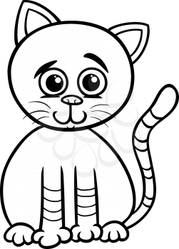 Black and White Cartoon Illustration of Cute Cat Pet Character for Coloring Book