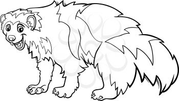 Black and White Cartoon Illustration of Funny Wolverine Wild Animal for Coloring Book