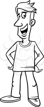 Black and White Cartoon illustration of Funny Cheerful Man for Coloring Book
