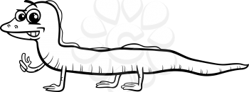Black and White Cartoon Illustration of Funny Lizard Animal for Coloring Book