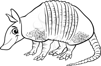 Black and White Cartoon Illustration of Cute Armadillo Animal for Coloring Book