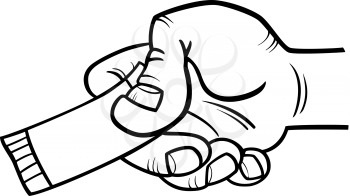 Black and White Cartoon Illustration of Hand with Ticket or Coupon for Coloring Book
