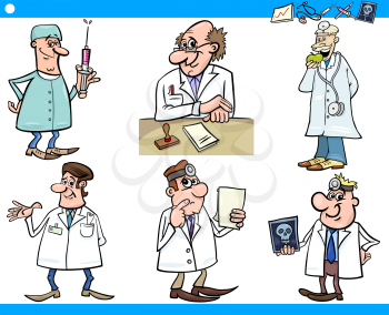 Cartoon Illustration of Funny Medical Staff Doctors Characters Set