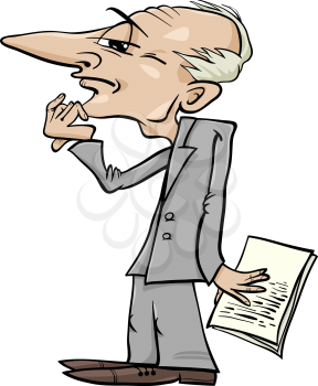 Cartoon Illustration of Thinking Man or Businessman or Scientist Caricature