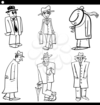 Black and White Cartoon Illustration Set of Funny Men Characters for Coloring Book
