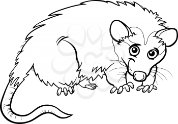 Black and White Cartoon Illustration of Cute Opossum Animal for Coloring Book