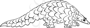 Black and White Cartoon Illustration of Funny Pangolin Animal for Coloring Book