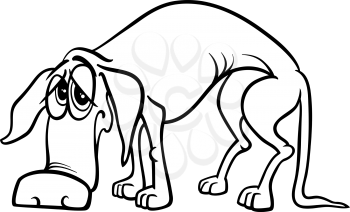 Black and White Cartoon Illustration of Sad Homeless Dog for Coloring Book