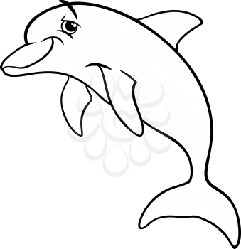 Black and White Cartoon Illustration of Dolphin Sea Life Animal for Coloring Book