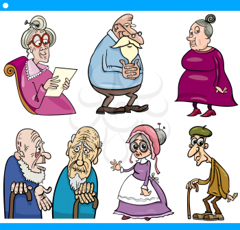 Cartoon Illustration Set of Elder Men and Women Seniors