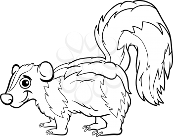 Black and White Cartoon Illustration of Cute Skunk Animal for Coloring Book