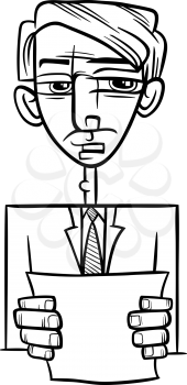 Black and White Cartoon Illustration of Man in Suit or Politician Giving a Speech for Coloring Book