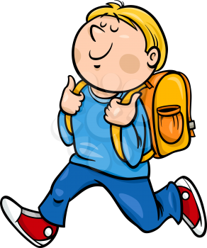 Cartoon Illustration of Primary School Student Boy with Knapsack