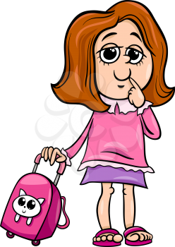 Cartoon Illustration of Primary School Student Girl with Pack