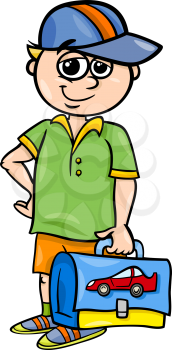 Cartoon Illustration of Elementary School Student Boy with Pack
