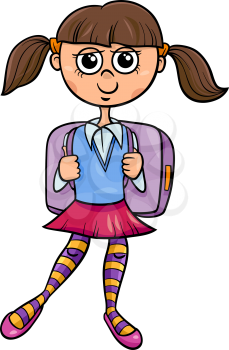 Cartoon Illustration of Elementary School Student Girl with Satchel