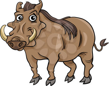 Cartoon Illustration of Funny Warthog Animal