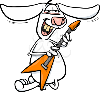 Cartoon Illustration of Funny Bunny Playing Rock on Electric Guitar
