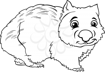 Black and White Cartoon Illustration of Cute Wombat Marsupial Animal for Coloring Book