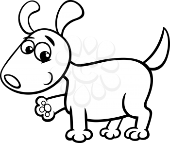 Black and White Cartoon Illustration of Cute Little Dog or Puppy for Coloring Book