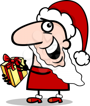 Cartoon Illustration of Funny Santa Claus Character with Christmas Present