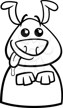 Black and White Cartoon Illustration of Funny Hungry Dog Begging for Food for Coloring Book