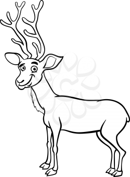 Black and White Cartoon Illustration of Funny Wapiti or Uapiti Deer Animal for Coloring Book