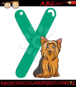 Cartoon Illustration of Capital Letter Y from Alphabet with Yorkshire Terrier Dog Animal for Children Education