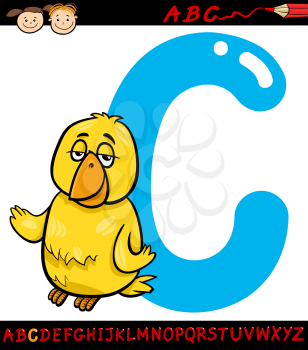 Cartoon Illustration of Capital Letter C from Alphabet with Canary Bird Animal for Children Education