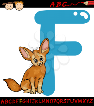 Cartoon Illustration of Capital Letter F from Alphabet with Fennec Fox Animal for Children Education