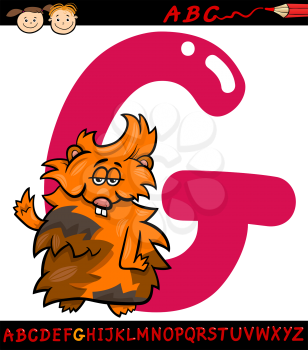 Cartoon Illustration of Capital Letter G from Alphabet with Guinea Pig Animal for Children Education