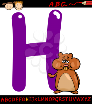 Cartoon Illustration of Capital Letter H from Alphabet with Hamster Animal for Children Education