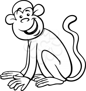 Black and White Cartoon Illustration of Funny Monkey Primate Animal for Coloring Book