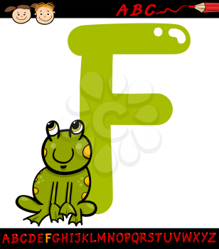 Cartoon Illustration of Capital Letter F from Alphabet with Frog Animal for Children Education