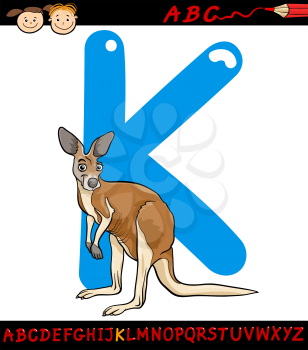 Cartoon Illustration of Capital Letter K from Alphabet with Kangaroo Animal for Children Education