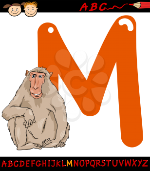 Cartoon Illustration of Capital Letter M from Alphabet with Macaque Animal for Children Education