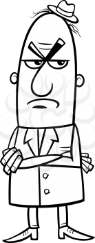 Black and White Cartoon Illustration of Angry or Disgusted Funny Man Character for Coloring Book
