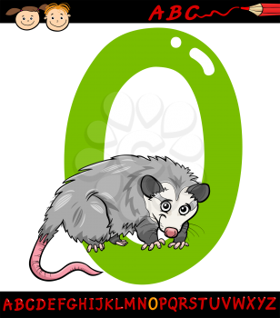Cartoon Illustration of Capital Letter O from Alphabet with Opossum Animal for Children Education