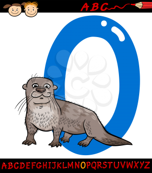 Cartoon Illustration of Capital Letter O from Alphabet with Otter Animal for Children Education