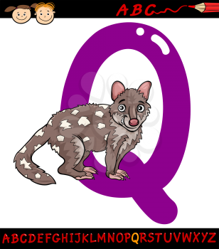 Cartoon Illustration of Capital Letter Q from Alphabet with Quoll Animal for Children Education