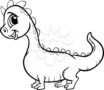 Black and White Cartoon Illustration of Cute Dragon Fantasy Character for Coloring Book