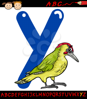 Cartoon Illustration of Capital Letter Y from Alphabet with Yaffle Bird Animal for Children Education