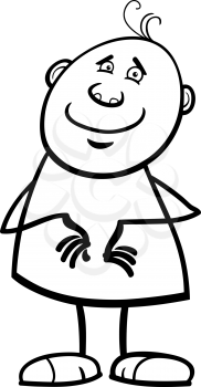 Black and White Cartoon Illustration of Funny Little Man Character for Coloring Book