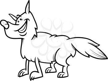 Black and White Cartoon Illustration of Funny Wolf Wild Animal for Coloring Book