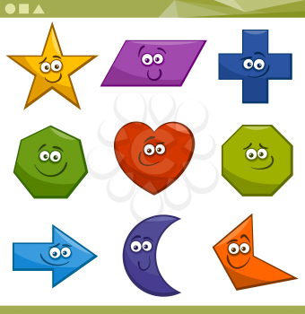 Cartoon Illustration of Basic Geometric Shapes Funny Characters for Children Education