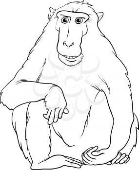 Black and White Cartoon Illustration of Funny Macaque Monkey Primate Animal for Coloring Book