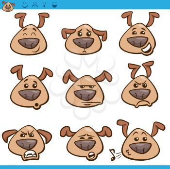 Cartoon Illustration of Funny Dogs Expressing Emotions or Emoticons Set