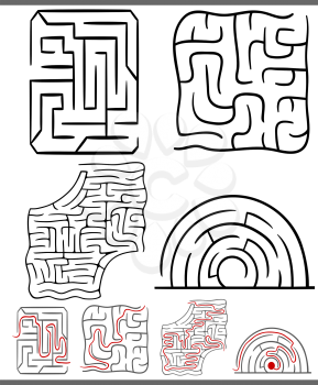 Set of Mazes or Labyrinths Graphic Diagrams Leisure Games