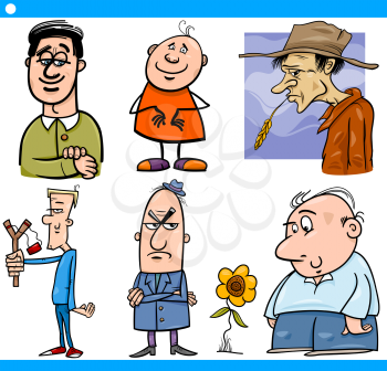 Cartoon Illustration Set of Comic Men Characters in Situations
