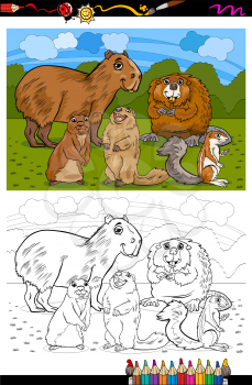 Coloring Book or Page Cartoon Illustration of Black and White Funny Rodents Mammals Animals Mascot Characters Group for Children